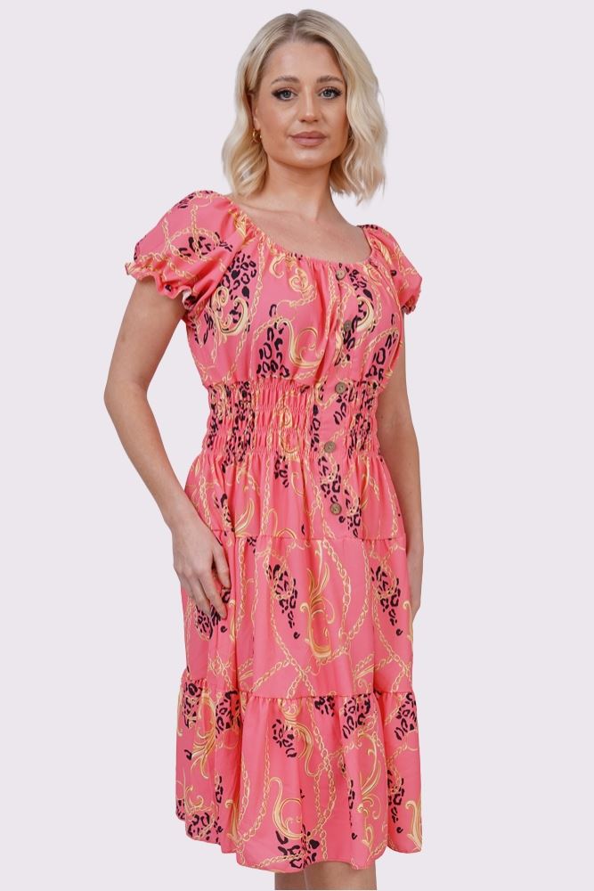 Baroque Chain Print Front Button Dress