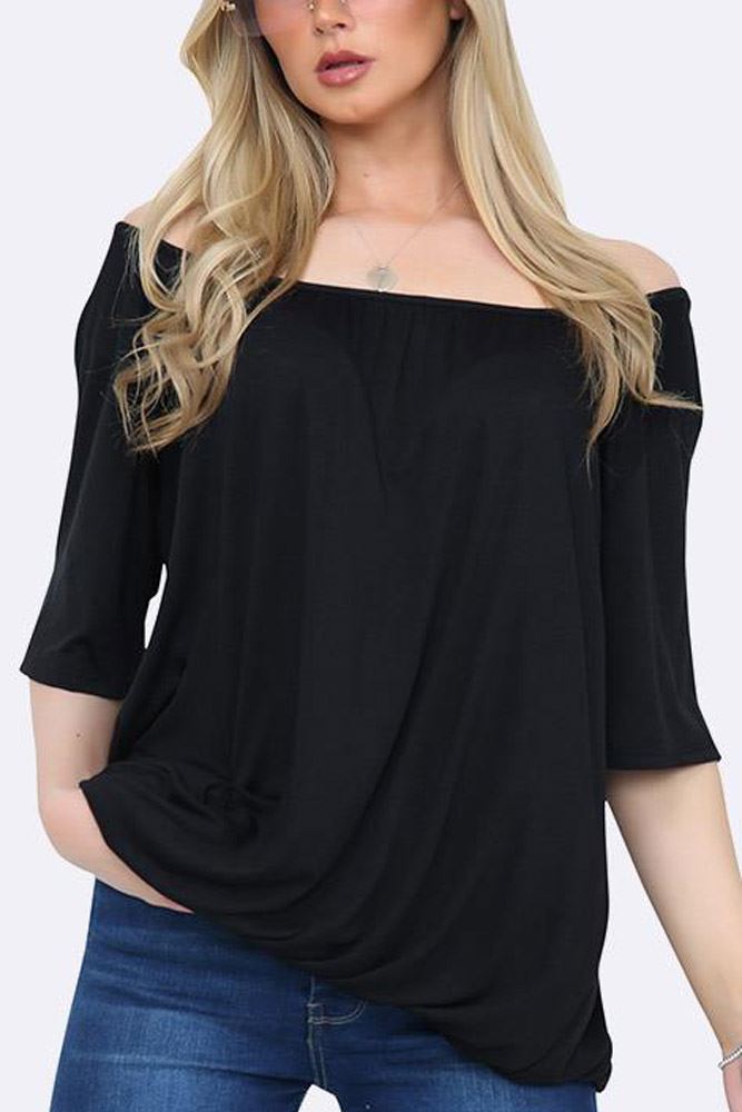 Plain Scoop Neck Elasticated Hem Top