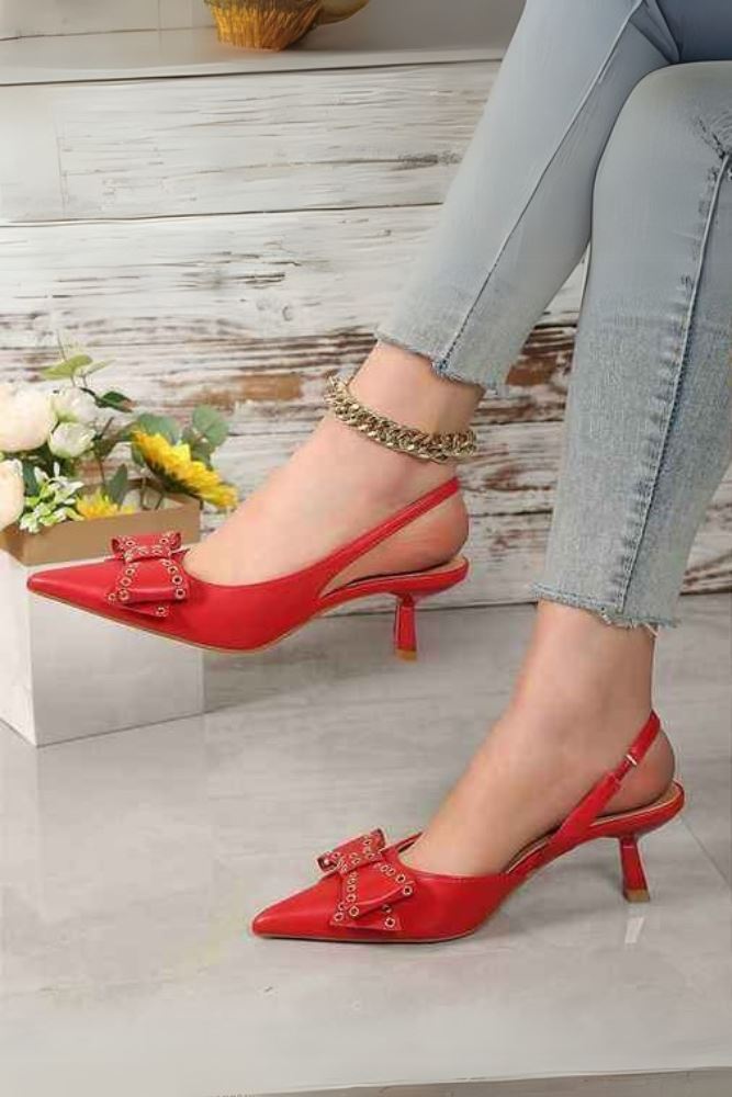 Bow Detail Pointed Toe Pencil Heel Sandal