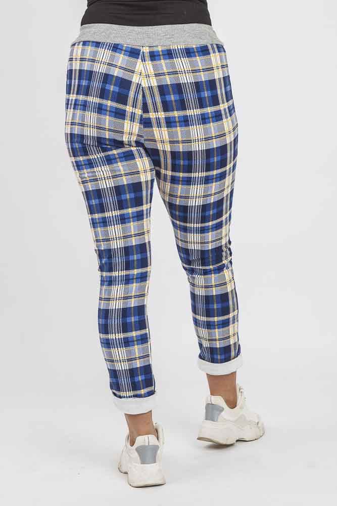 Cotton Tartan Print Foldover Hem Trouser