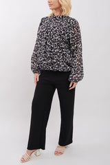 Leopard Print Balloon Sleeve Top