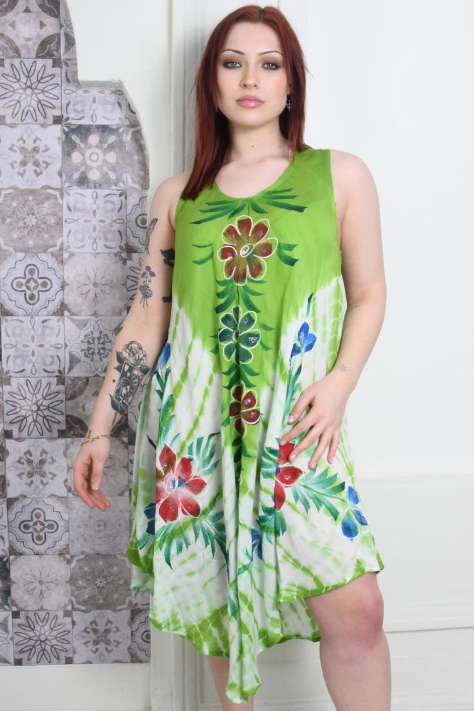 Flower Print Umbrella Rayon Dress