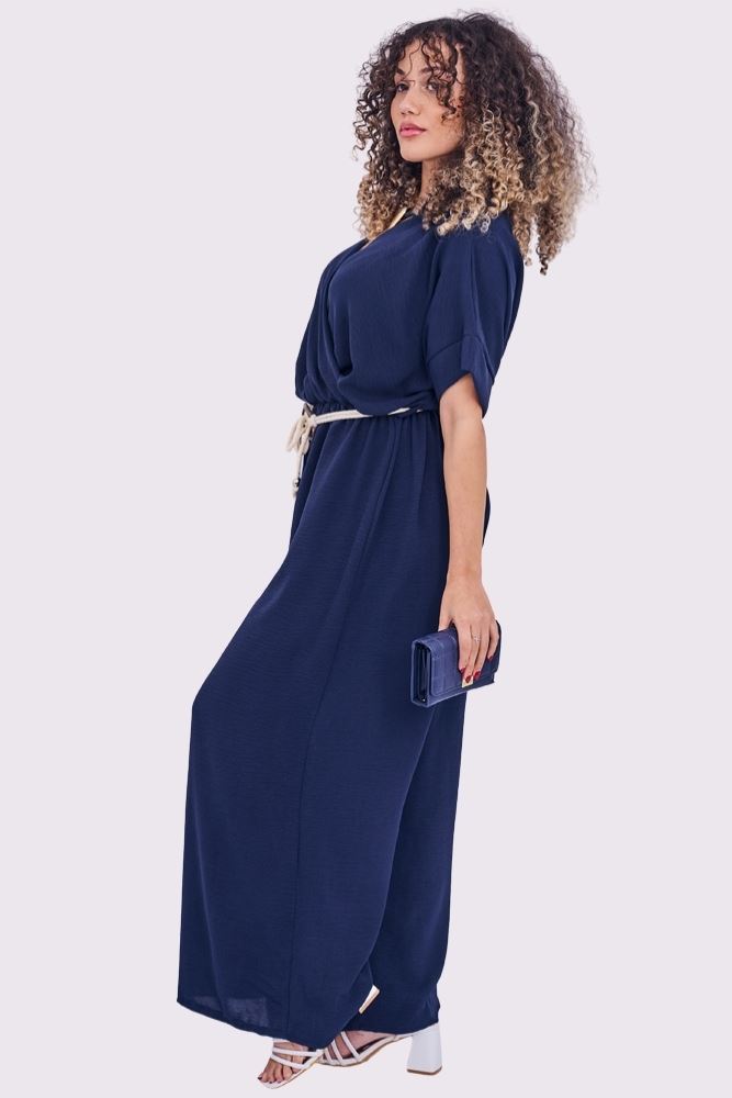 Plain Wrapover Belted Jumpsuit