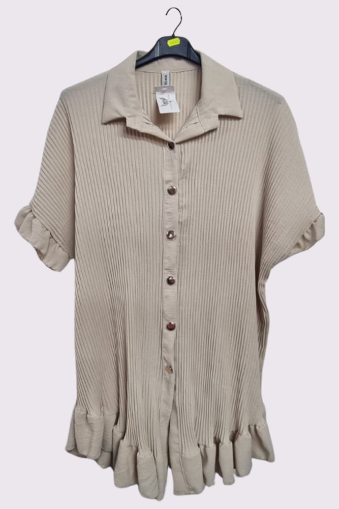 Corduroy Ruffle Hem Button Closing Shirt