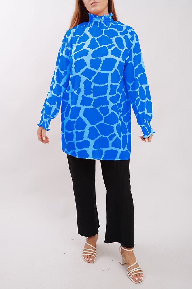 Giraffe Print Shirred Cuff Top