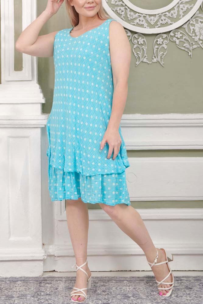 Polka Dot Print Layered Cotton Dress