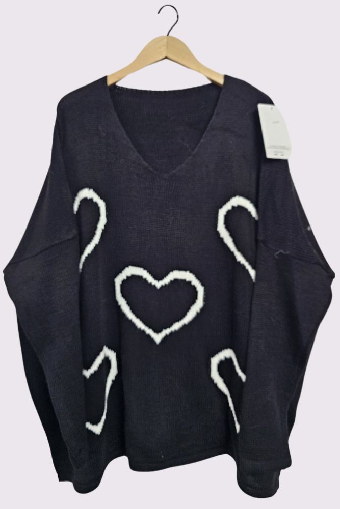 Heart Cluster Pattern Knitted Oversized Jumper