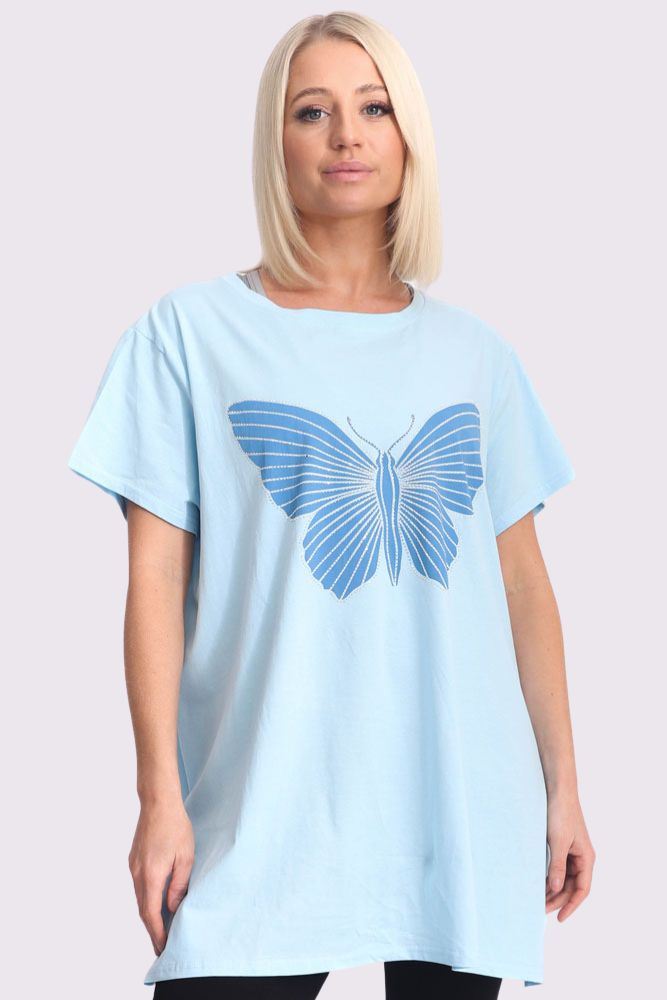 Diamante Butterfly Pattern Cotton Top