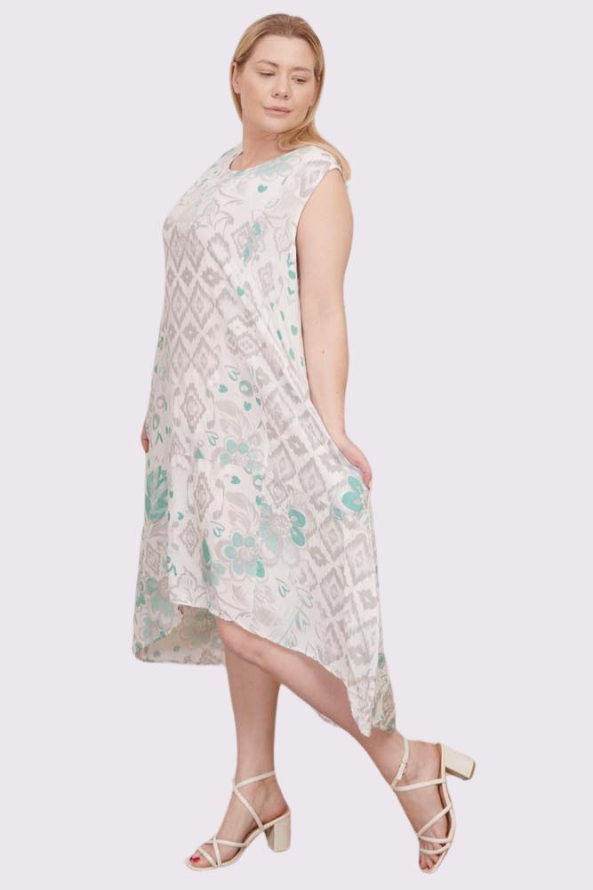 Aztec Floral Print Pockets Viscose Dress