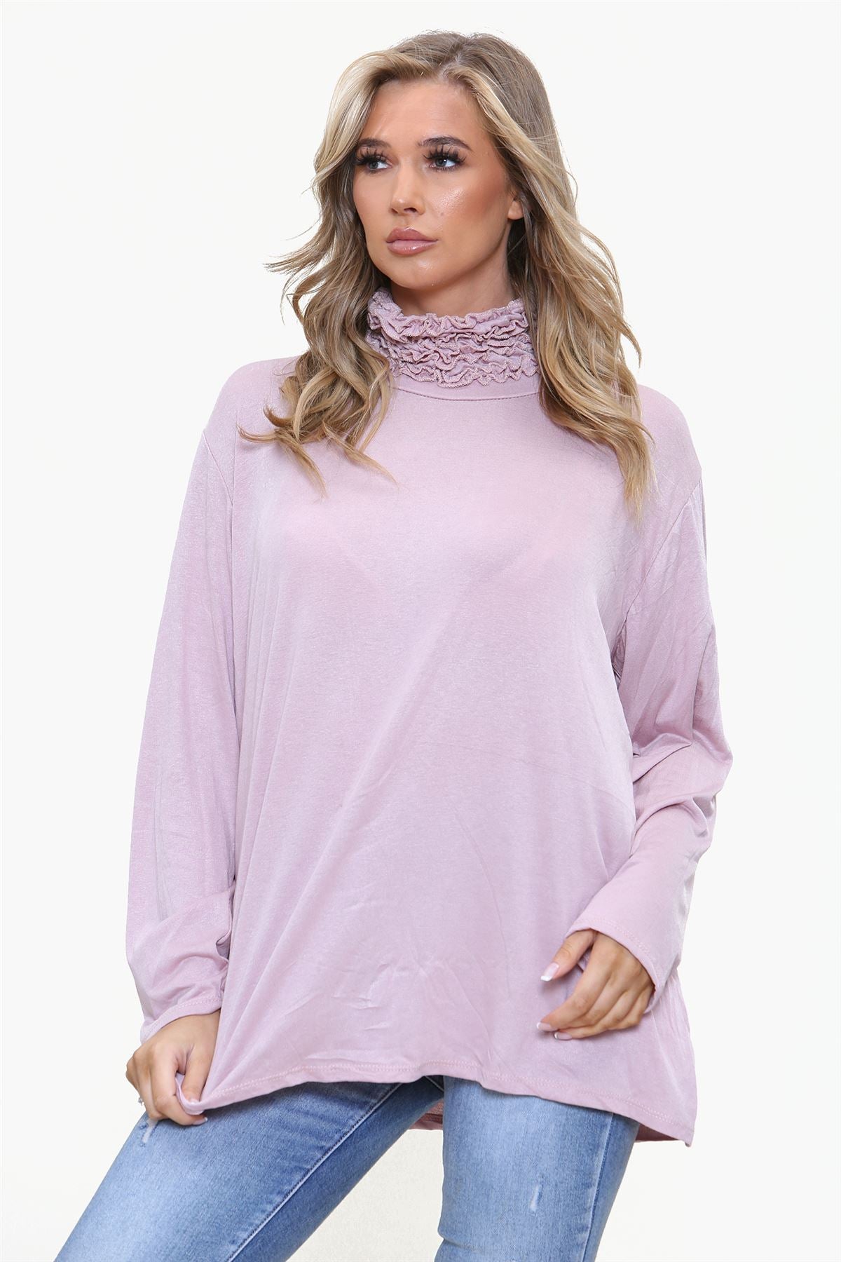 Ruched Frill Roll Neck Top