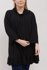 Plain Frill Hem Cotton Hoody