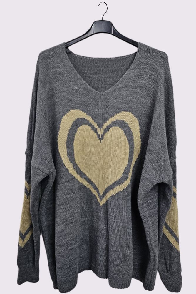 Heart Pattern Knitted Oversized Jumper