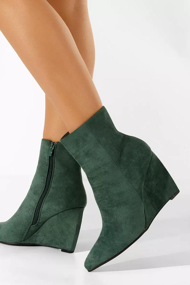 Suede Zip Fastening Wedge Boot