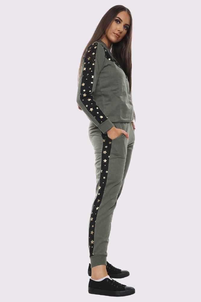 Star Print Side Panel Loungwear Tracksuit