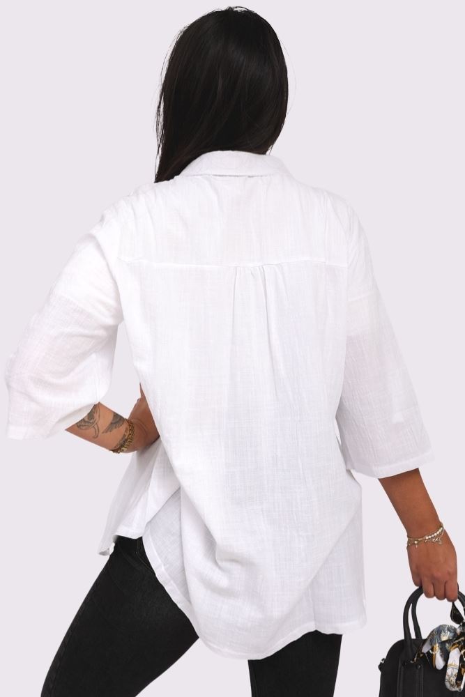 Plain Button Up Oversized Cotton Shirt