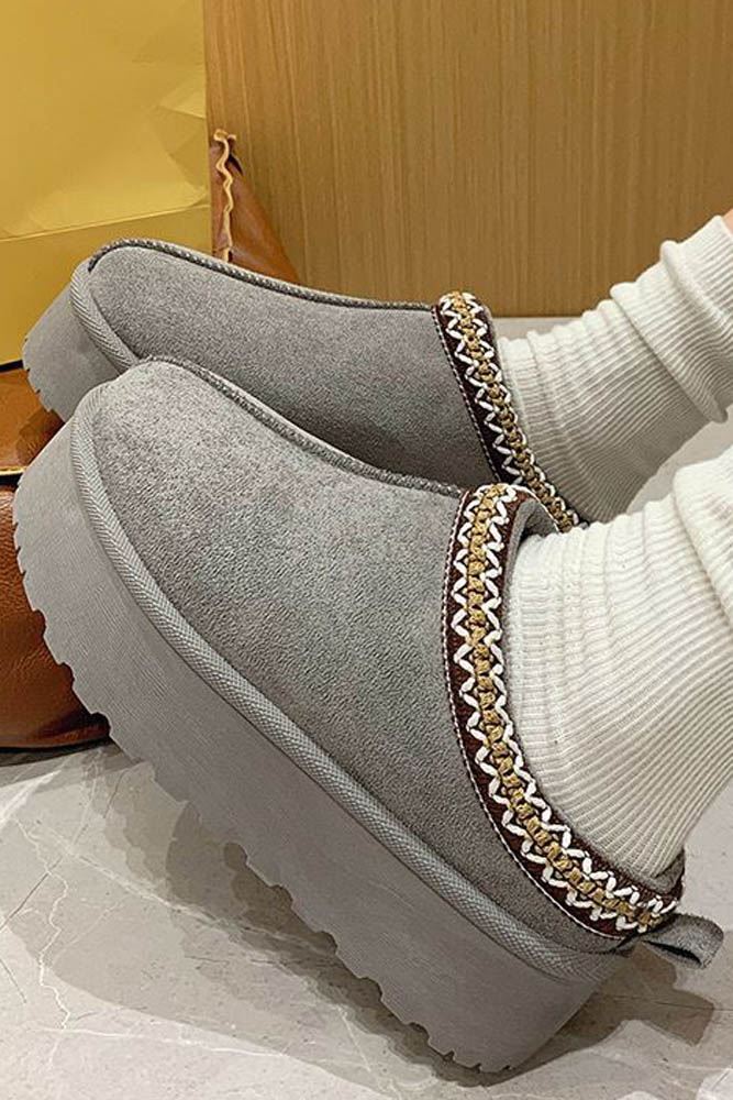 Suede Lining Knit Platform Slipper