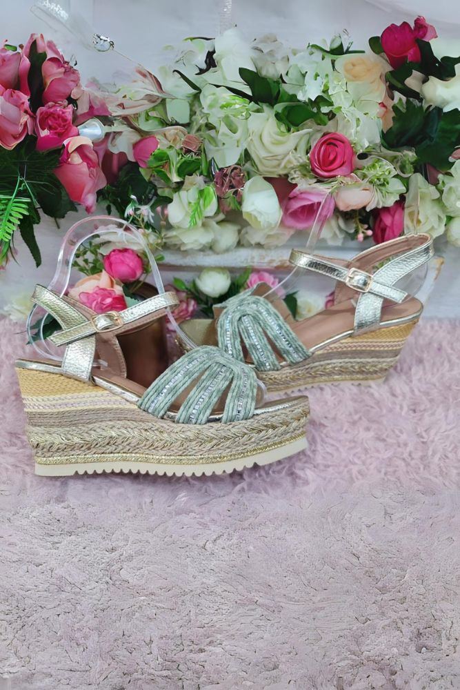 Strap Thread Fastening Buckle Wedge Heel