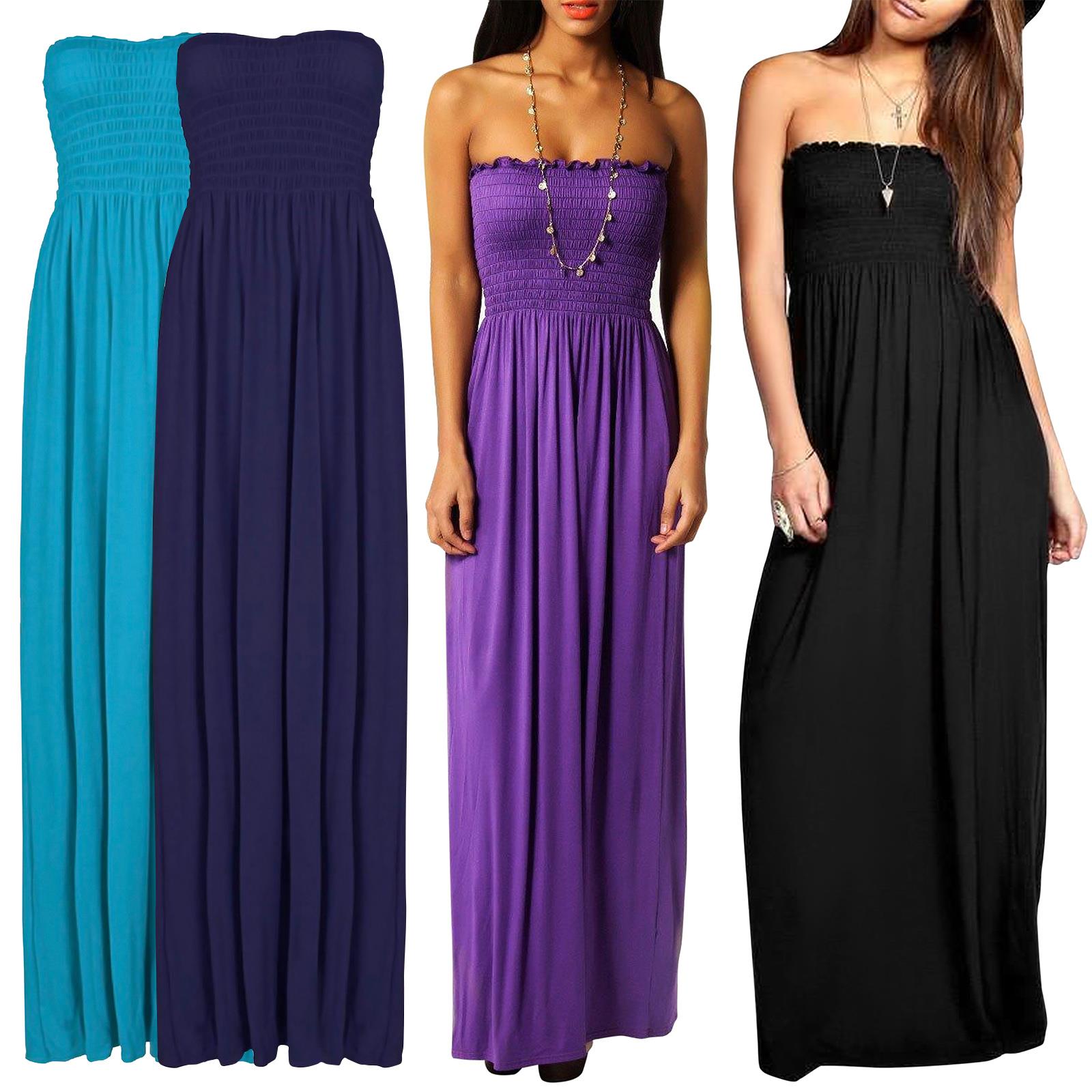 Plain Strapless Sheering Maxi Dress