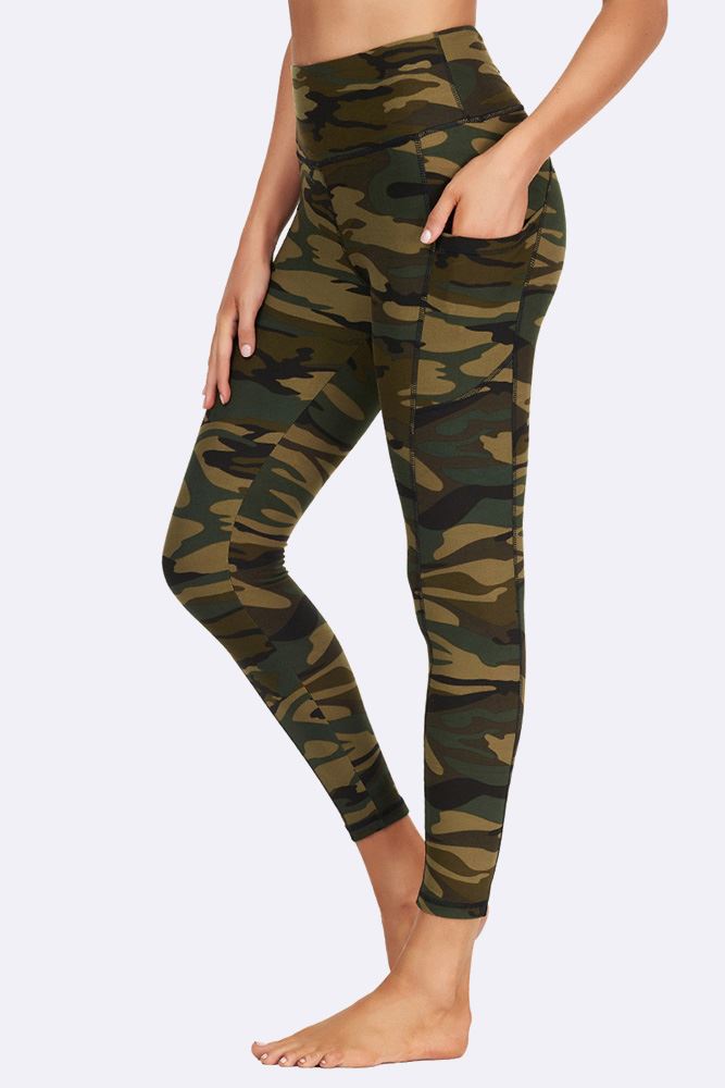 Classic Green Camouflage Print Gym Pocket Leggings