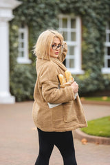 Faux Fur Soft Feel Front Pockets Cardigan