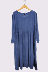 Needle Cord Side Pockets Cotton Dress
