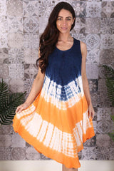 Tie Dye Print Sleeveless Umbrella Style Dress