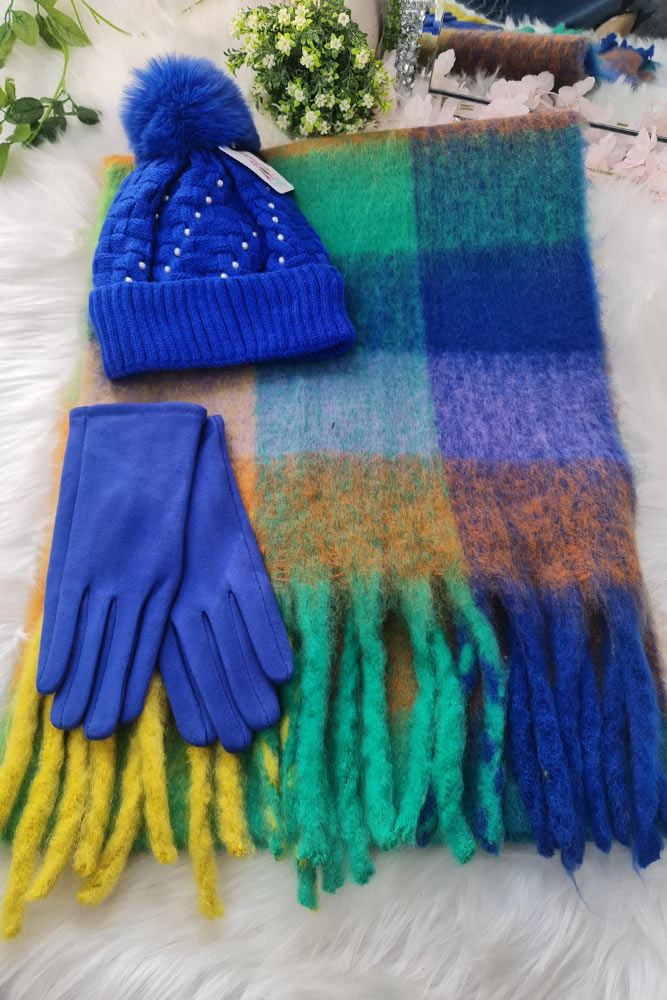 Check Pattern Soft Feel Hat Glove Scarves