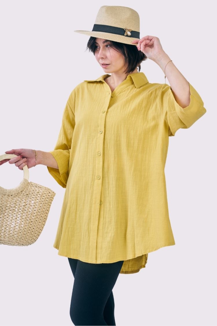 Plain Button Up Oversized Cotton Shirt