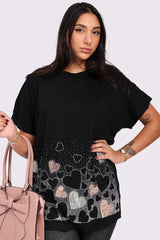 Sequin Diamante Heart Pattern Top