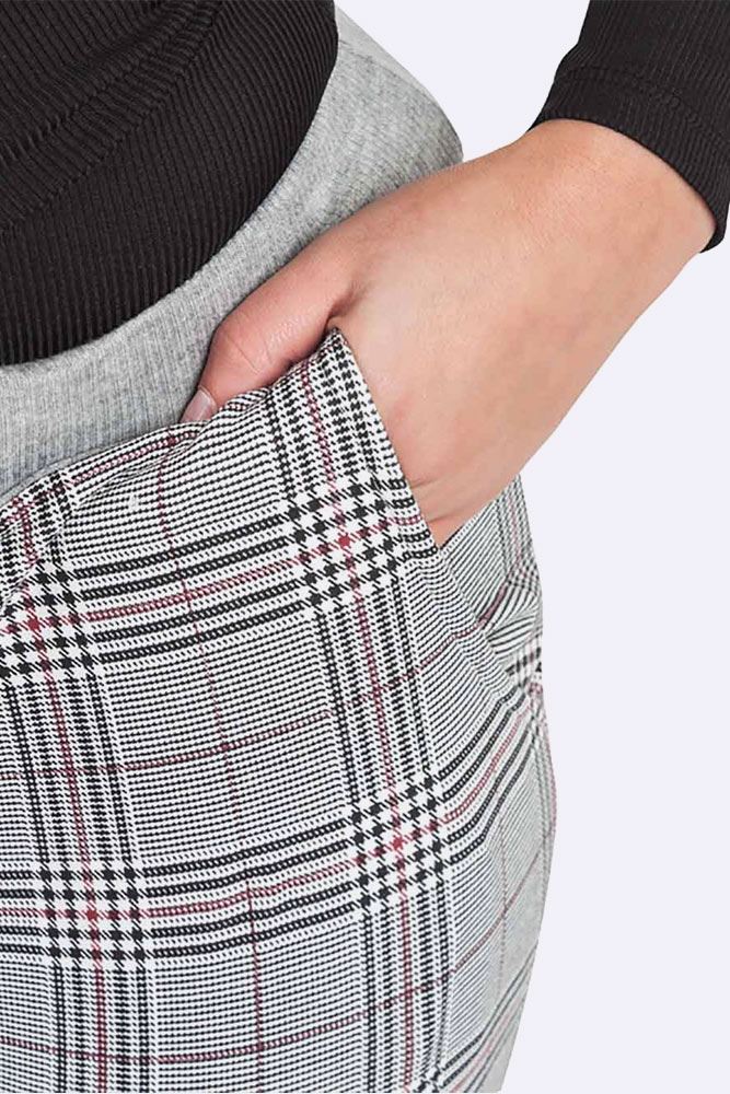 Cotton Check Print Drawstring Foldover Hem Trouser