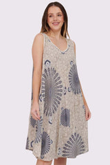 Mandala Print Flared Viscose Dress