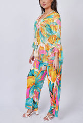 Tropical Flower Print Tassel String Co-Ord Set