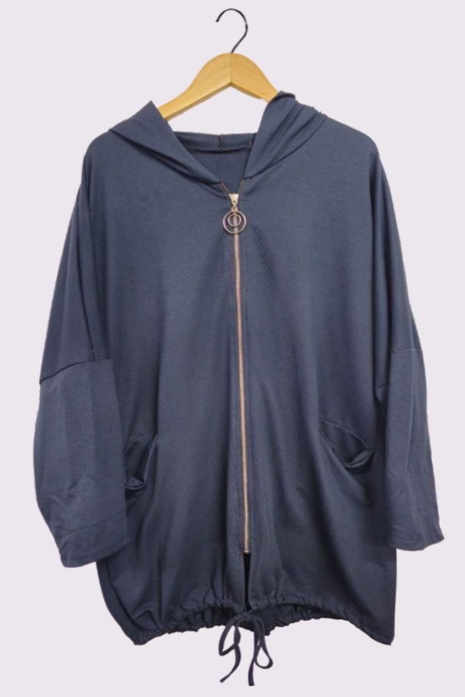 Drawstring Hem Zip-up Hooded Jacket