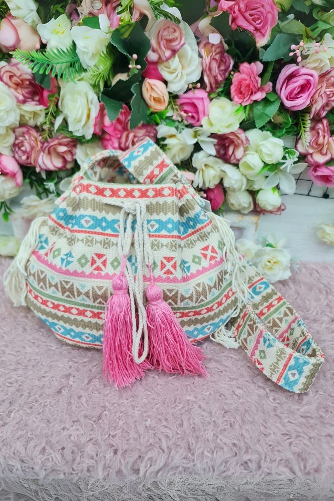 Multi Color Print Tassel Shoulder Bag