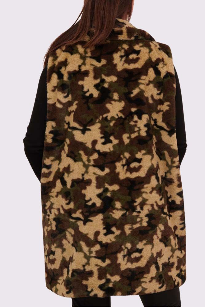 Camouflage Print Soft Feel Fux Fur Gilet