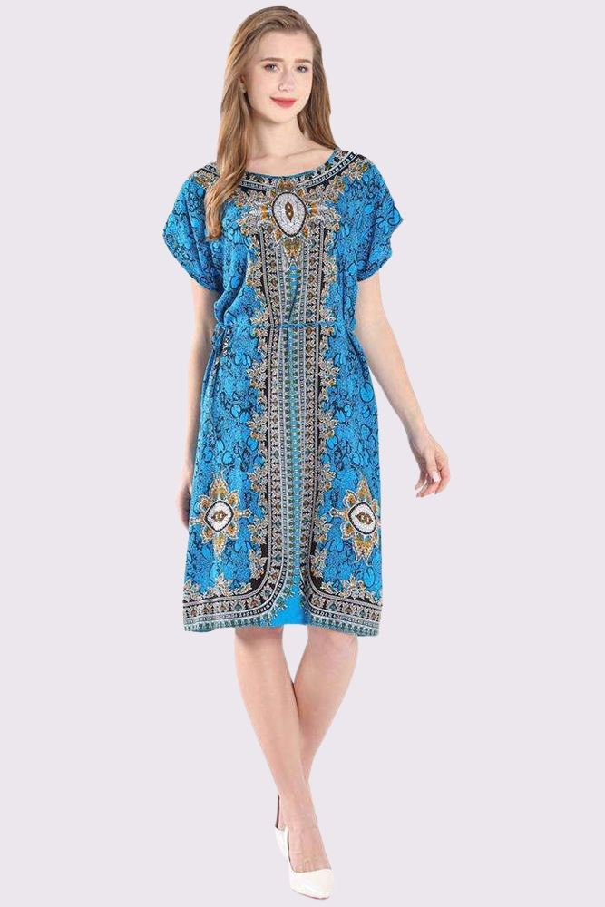 Floral Print Belted Cotton Kaftan