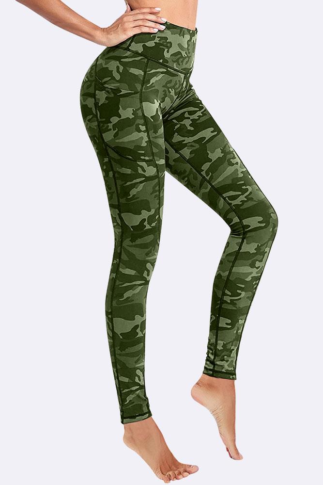 Green Camouflage Print Gym Pocket Leggings