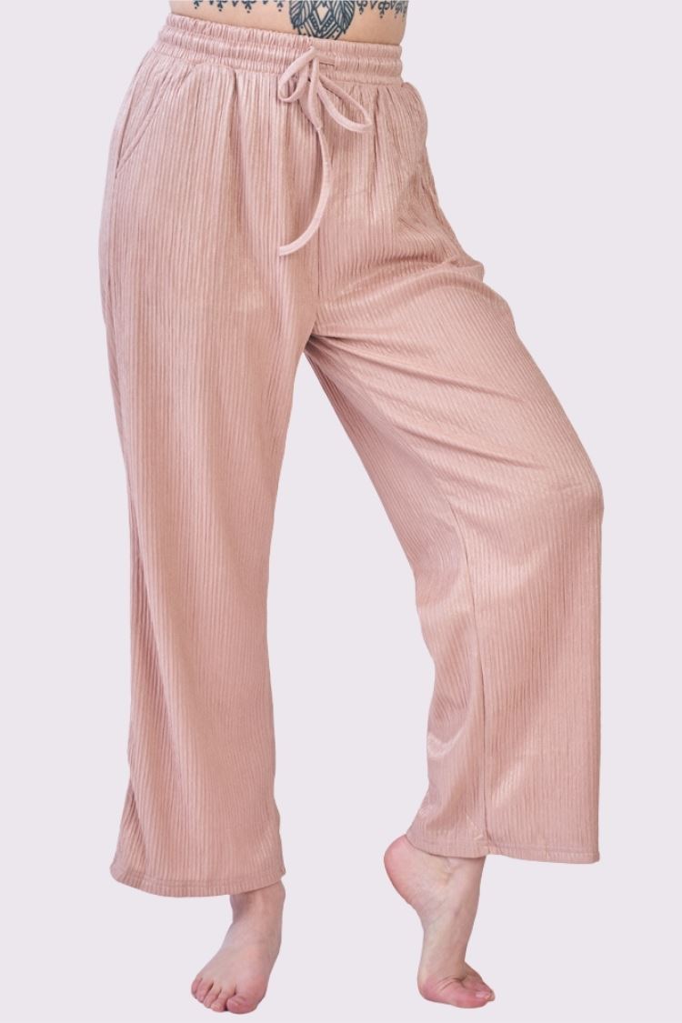 Plain Pleated Drawstring Waistband Trousers