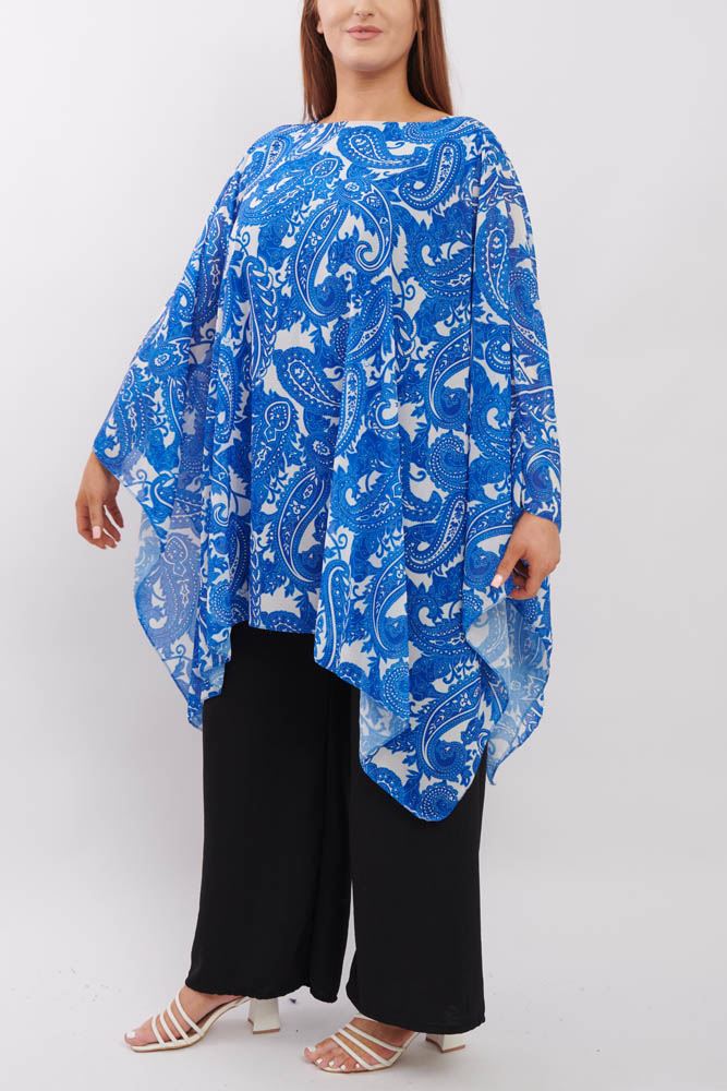 Paisley Print Asymmetric Hem Poncho