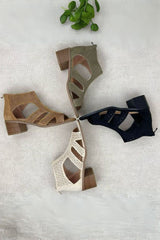 Hollow Out Block Heel Back Zip Sandal