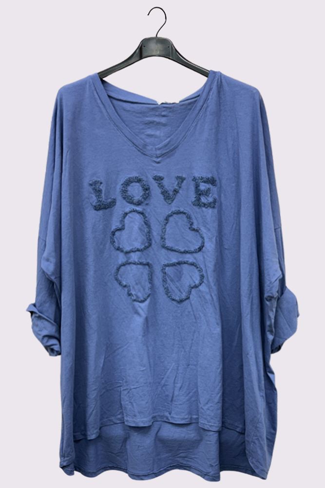 Love Heart Embroidered Drop Hem Top