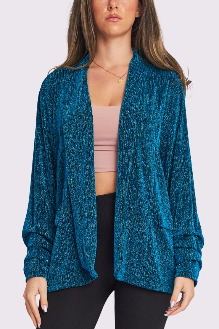 Metallic Shimmer Ruffle Sleeve Jacket