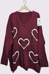 Heart Cluster Pattern Knitted Oversized Jumper