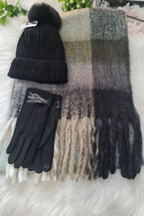 Check Pattern Soft Feel Hat Glove Scarves