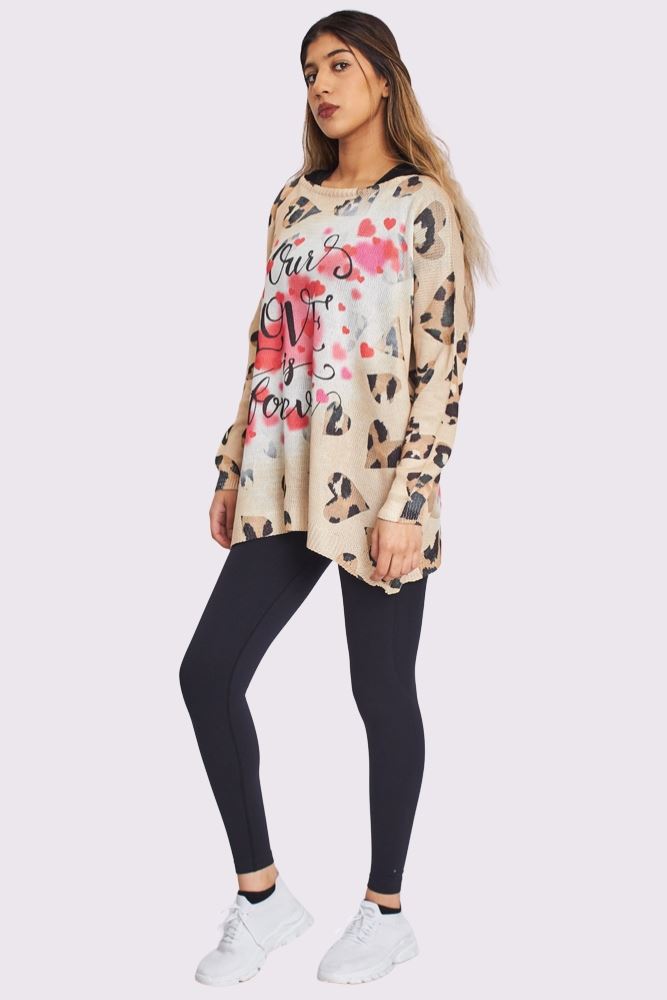 Our Love Is Forever Quote Heart Print Knit Style Oversized Top