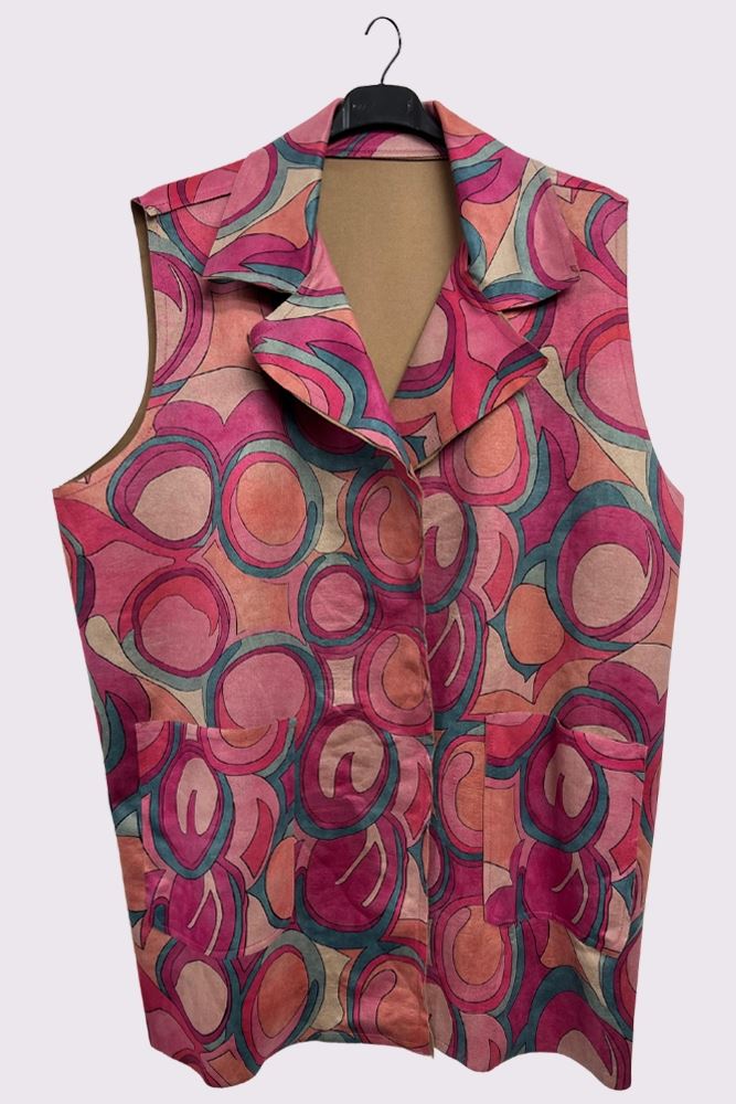 Abstract Geometric Print Retro Sleeveless Waistcoat