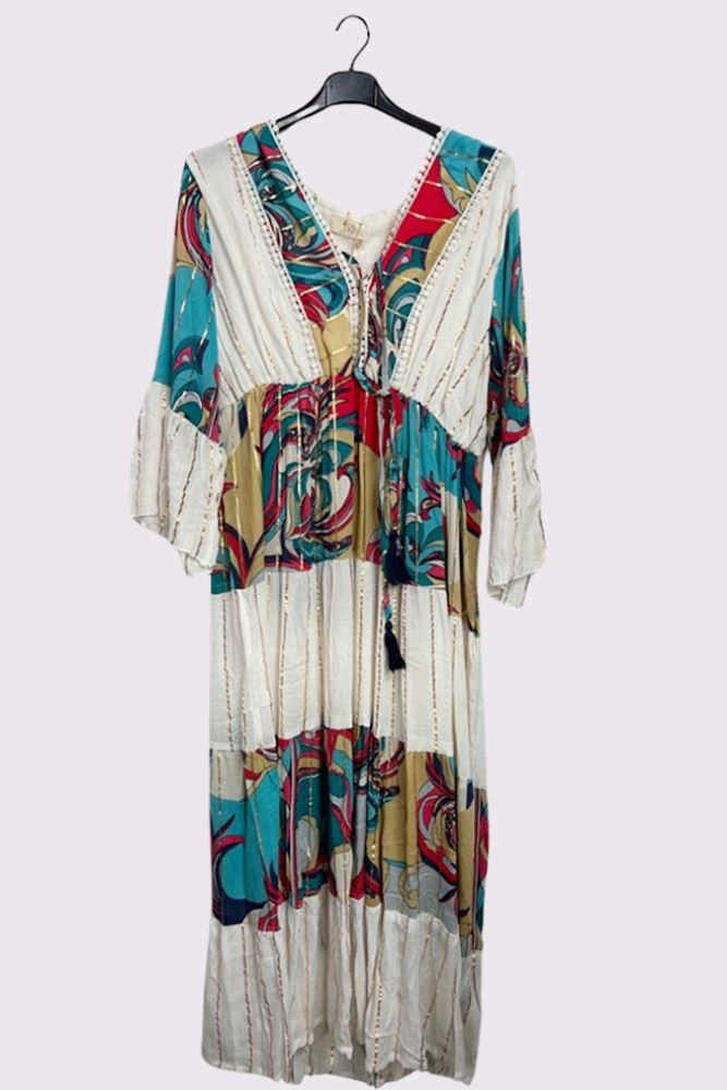 Vintage Coloured Patch Print Bohemian Maxi Style Dress