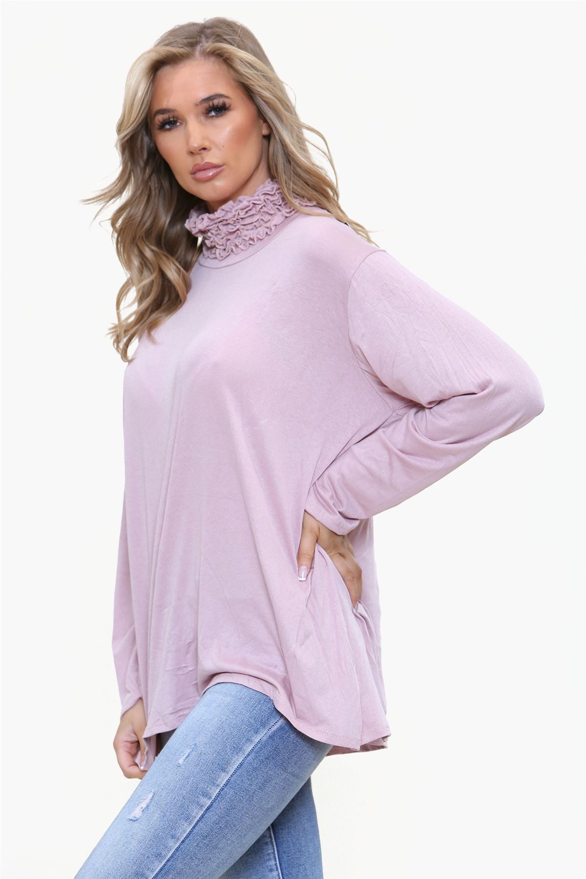 Ruched Frill Roll Neck Top