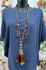 Multicoloured Beaded Tassel Necklace