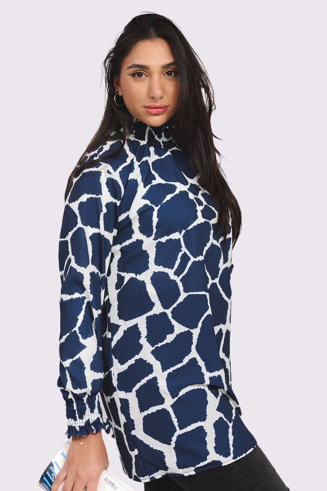 Giraffe Print Shirred Cuff Top